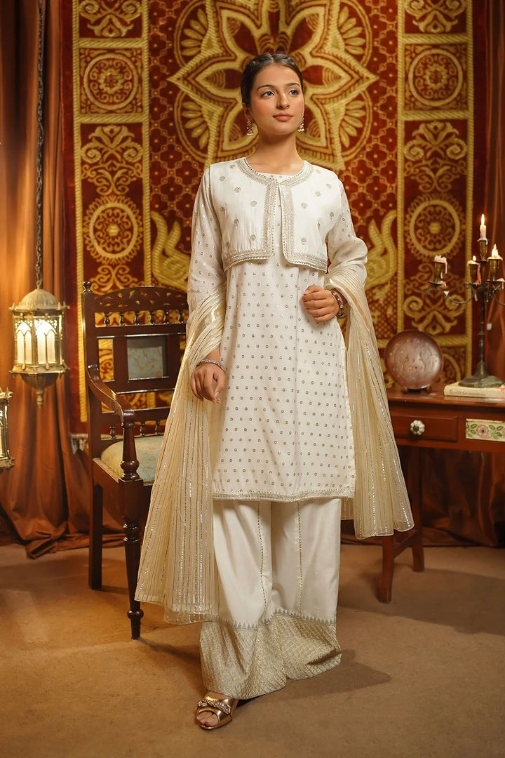 Ochre Girls Pret Embroidered Zari Jacquard 3 Piece Suit EX-16 - Winter Collection