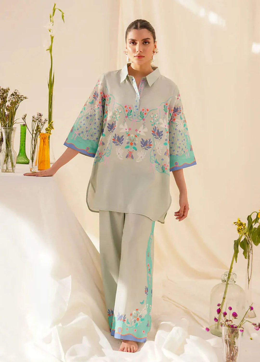 Wild Flower by Sahar Pret Printed Cambric 2 Piece Suit Dove's Whisper