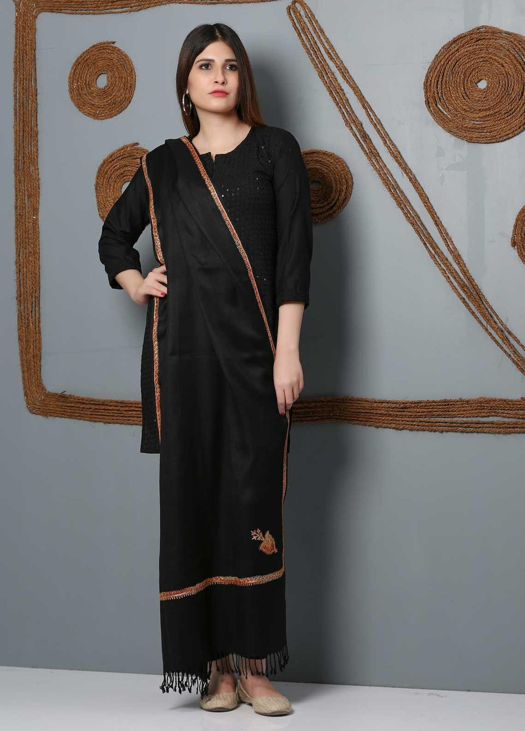 Sanaulla Exclusive Range Embroidered Woolen  Shawl SU21SH 334191 - Woolen Shawls