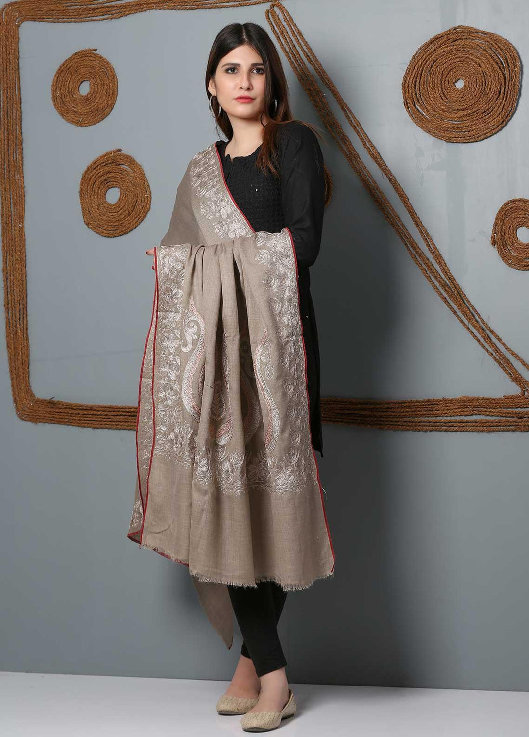 Sanaulla Exclusive Range Embroidered Woolen  Shawl SU21SH 334225 - Woolen Shawls