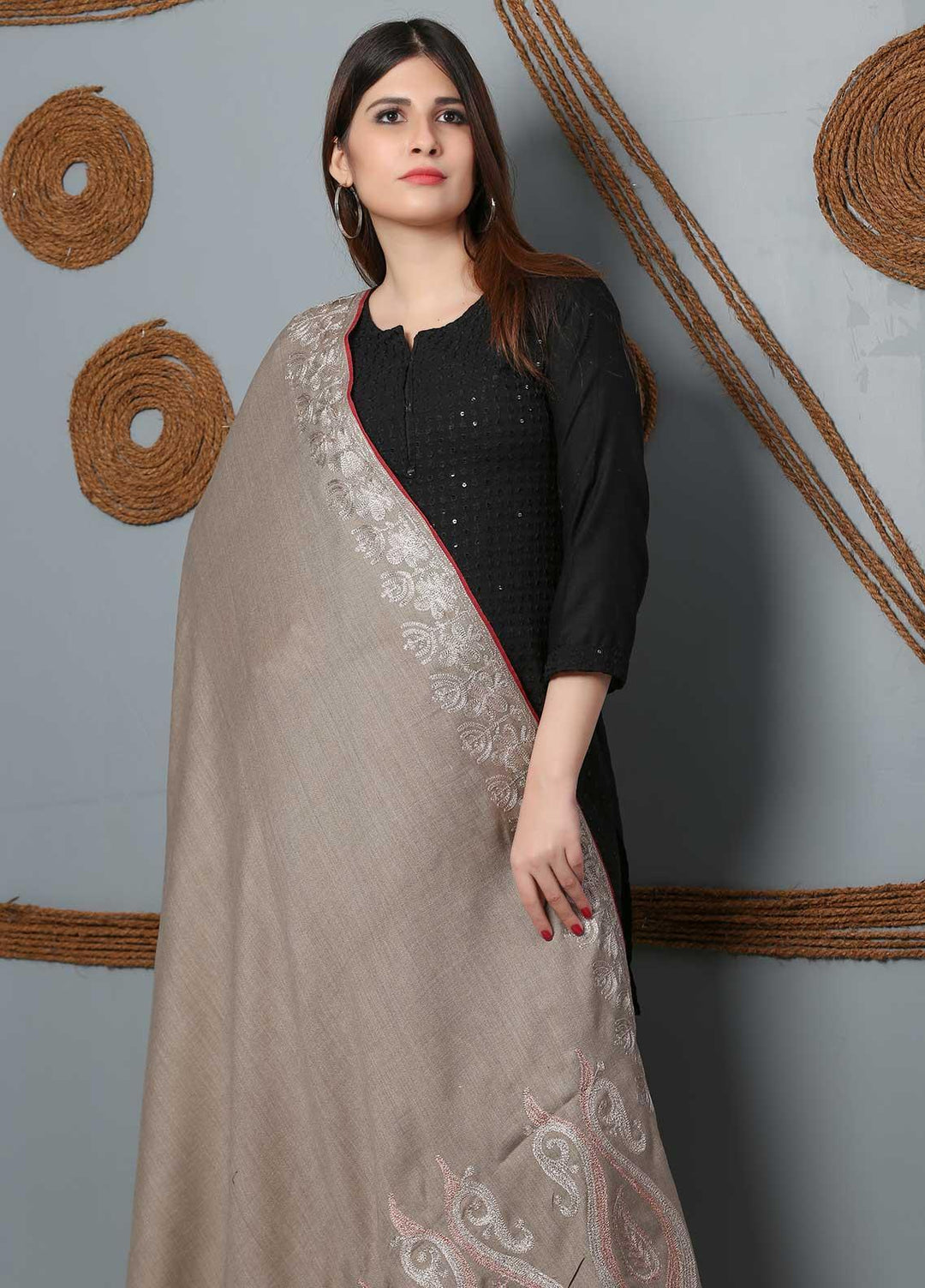 Sanaulla Exclusive Range Embroidered Woolen  Shawl SU21SH 334225 - Woolen Shawls