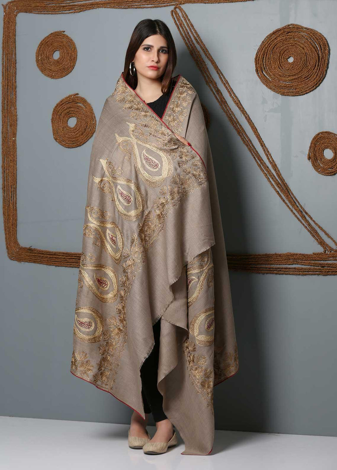 Sanaulla Exclusive Range Embroidered Woolen  Shawl SU21SH 334229 - Woolen Shawls