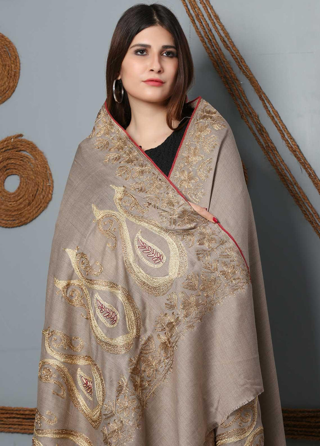 Sanaulla Exclusive Range Embroidered Woolen  Shawl SU21SH 334229 - Woolen Shawls