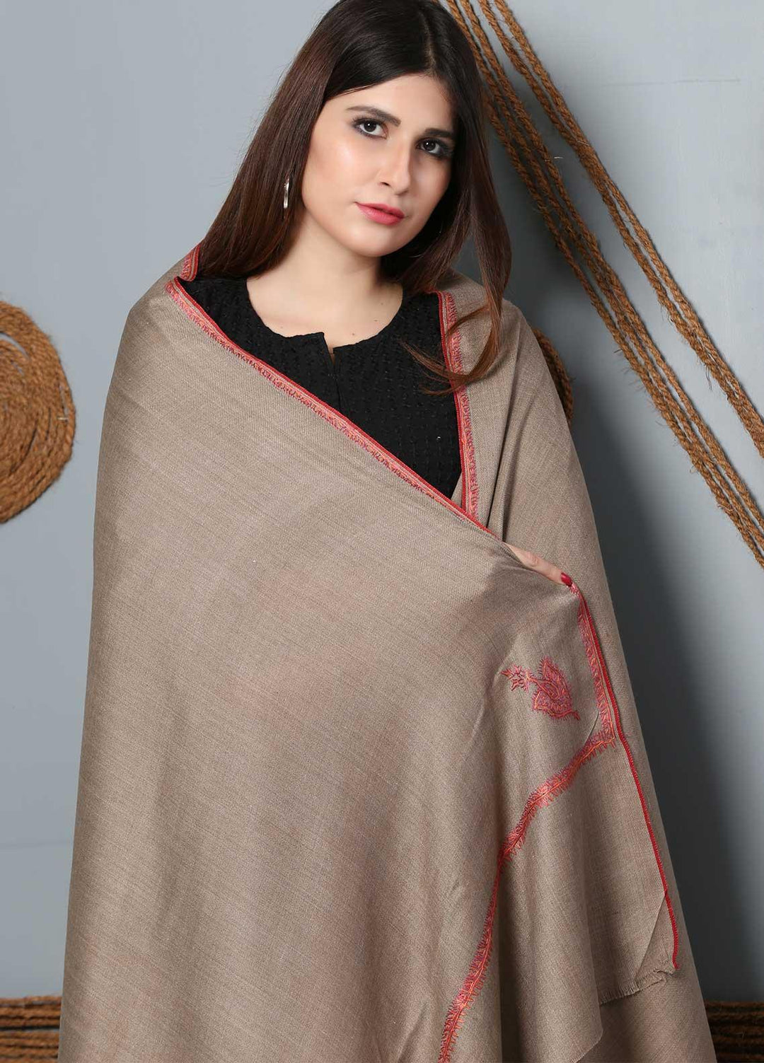 Sanaulla Exclusive Range Embroidered Woolen  Shawl SU21SH 334237 - Woolen Shawls