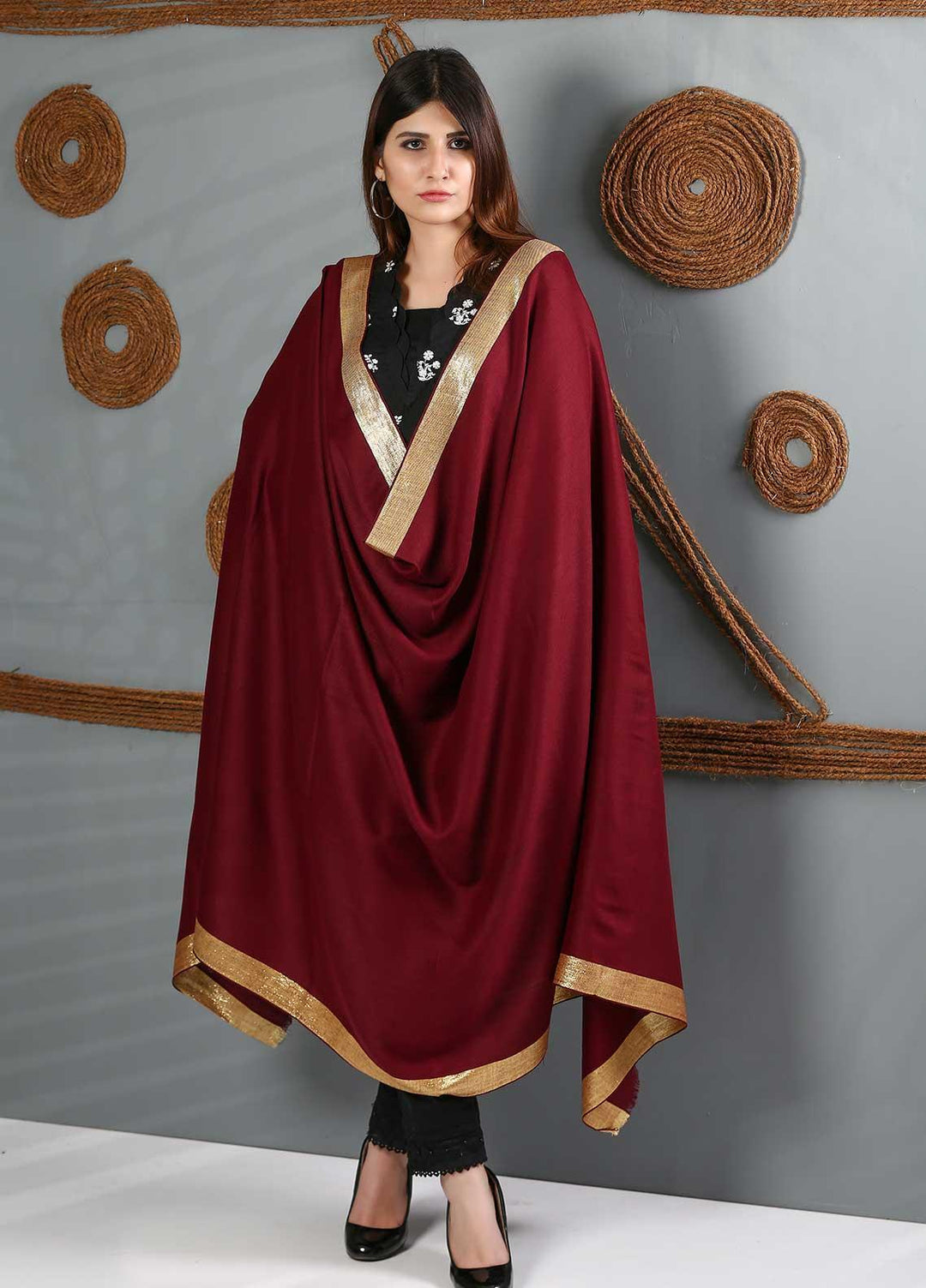 Sanaulla Exclusive Range Embroidered Woolen  Shawl SU21WS 334177 - Woolen Shawls