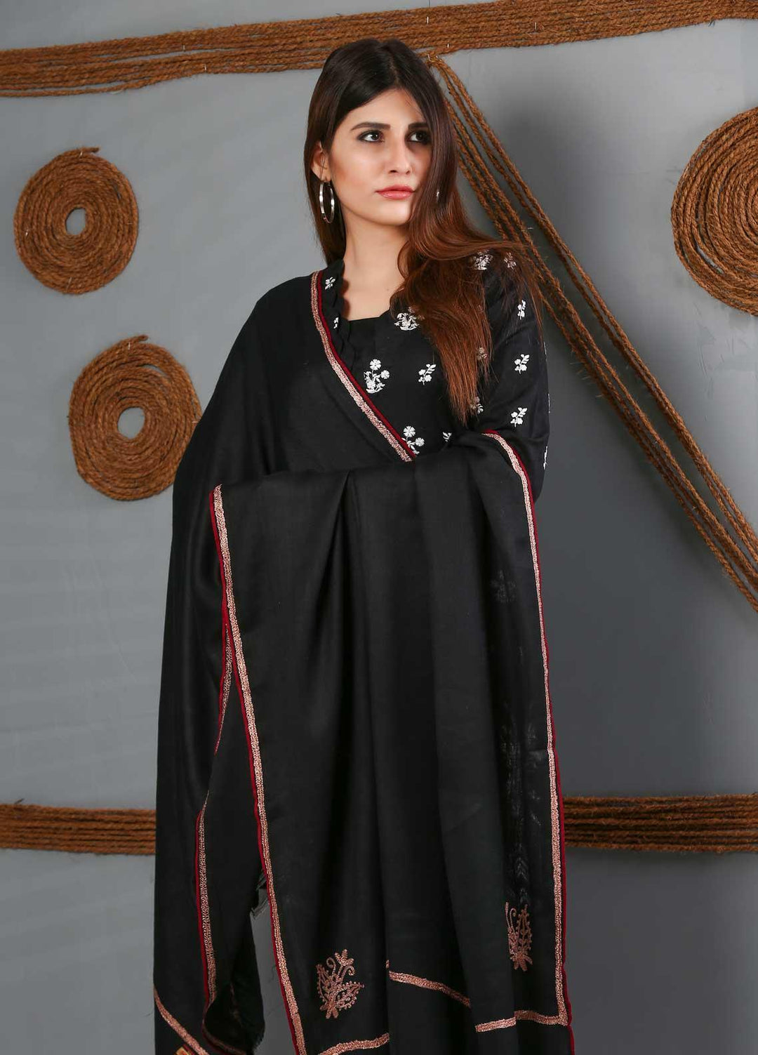 Sanaulla Exclusive Range Embroidered Woolen  Shawl SU21WS 334200 - Woolen Shawls