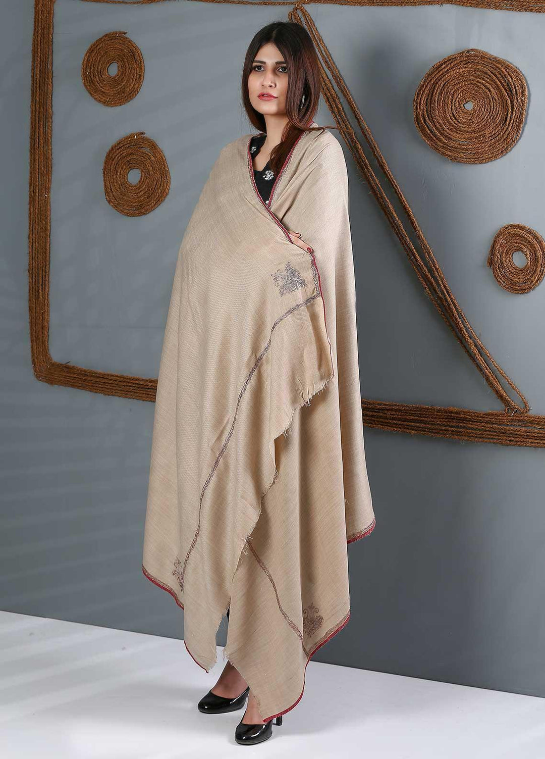Sanaulla Exclusive Range Embroidered Woolen  Shawl SU21WS 334201 - Woolen Shawls