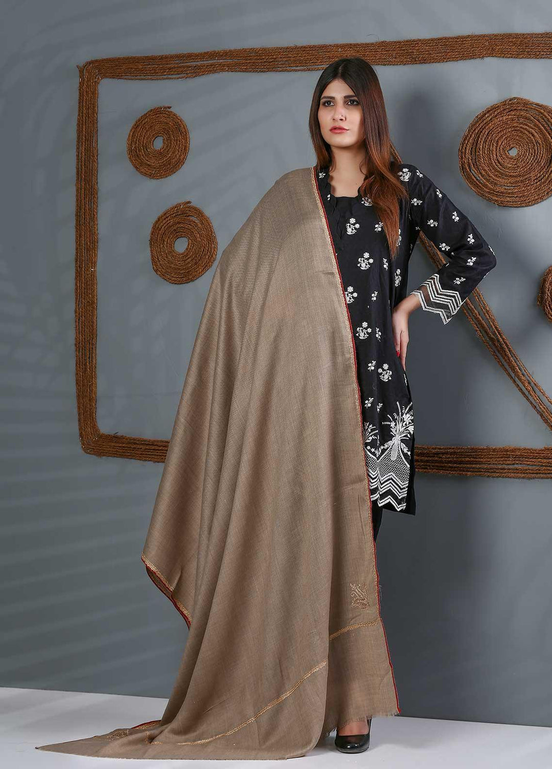 Sanaulla Exclusive Range Embroidered Woolen  Shawl SU21WS 334202 - Woolen Shawls
