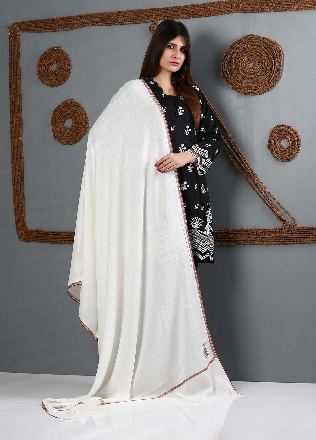 Sanaulla Exclusive Range Embroidered Woolen  Shawl SU21WS 334203 - Woolen Shawls
