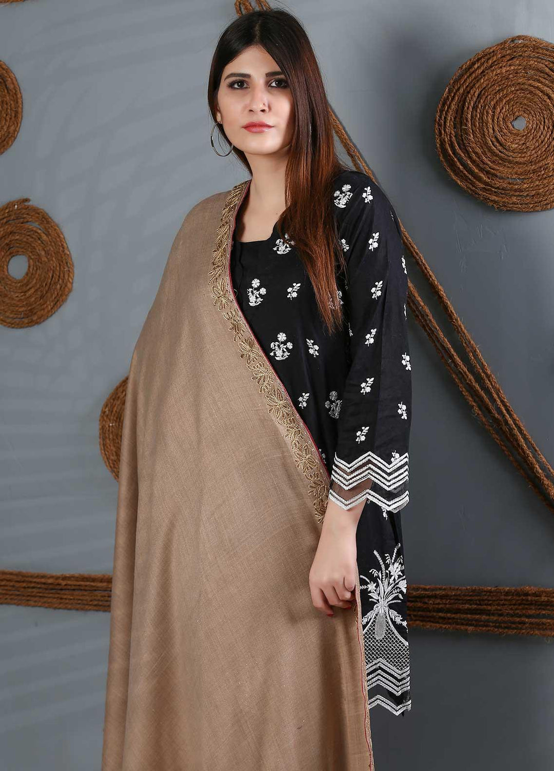 Sanaulla Exclusive Range Embroidered Woolen  Shawl SU21WS 334206 - Woolen Shawls