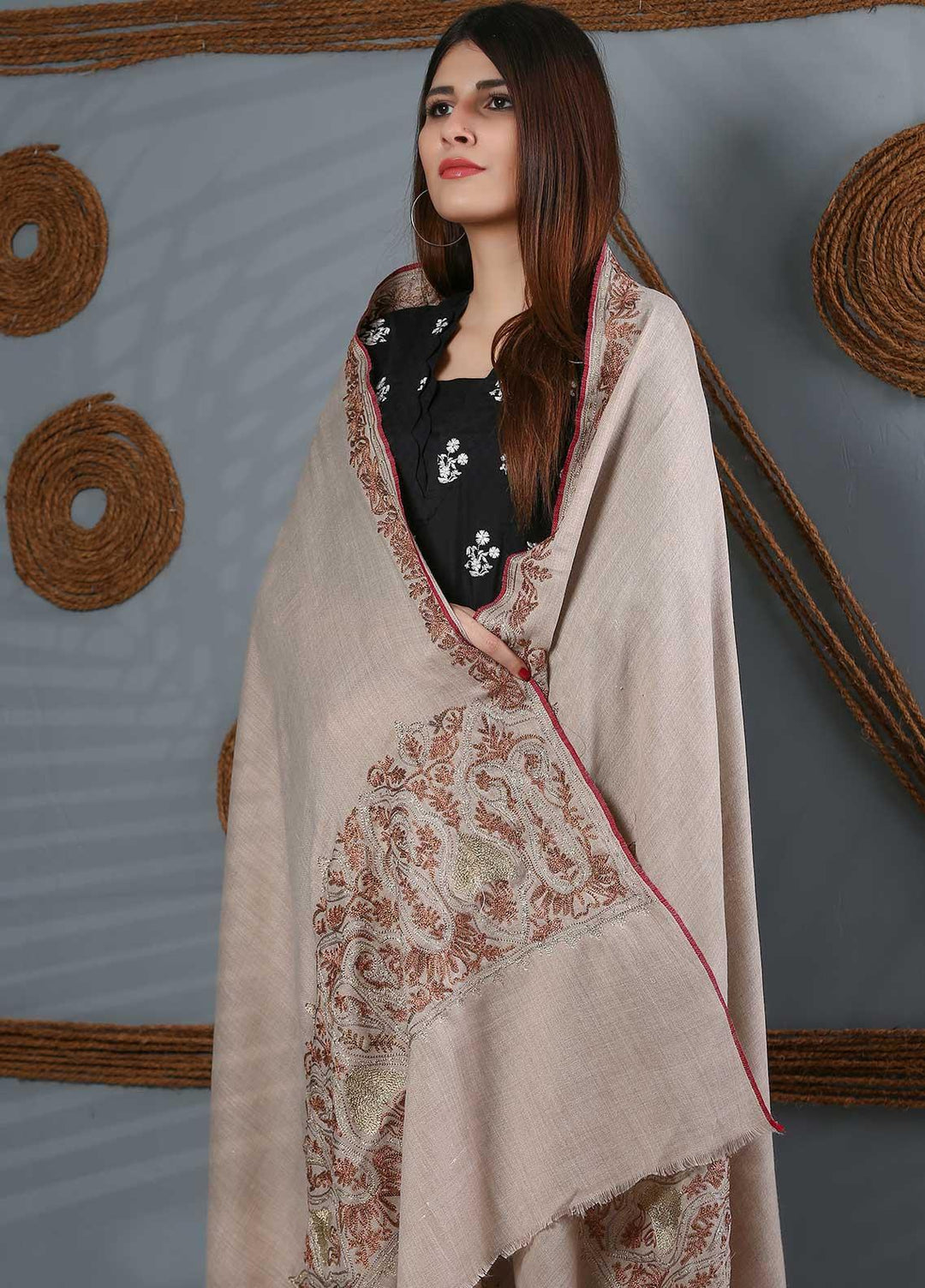 Sanaulla Exclusive Range Embroidered Woolen  Shawl SU21WS 334207 - Woolen Shawls