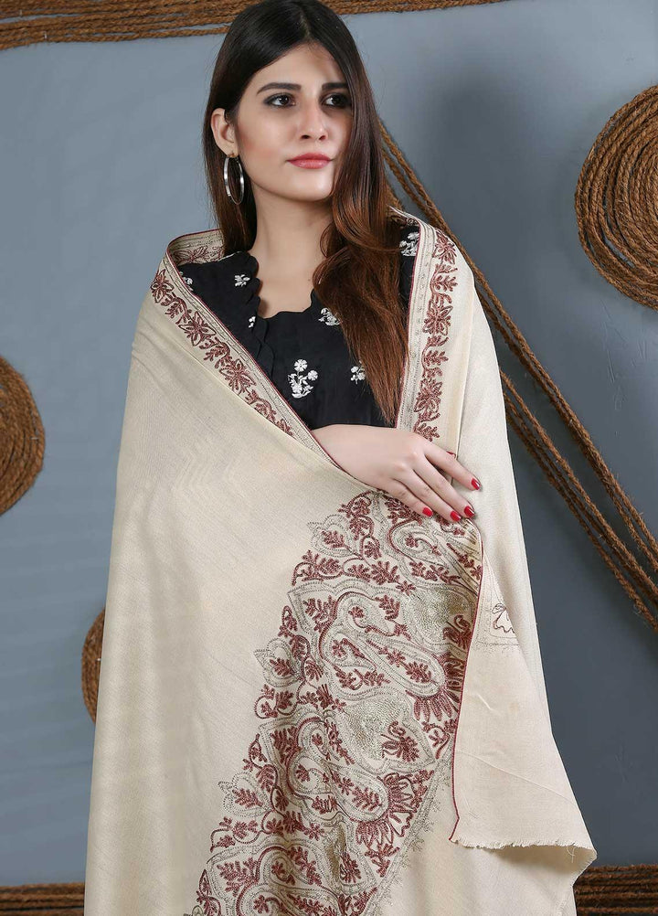 Sanaulla Exclusive Range Embroidered Woolen  Shawl SU21WS 334208 - Woolen Shawls