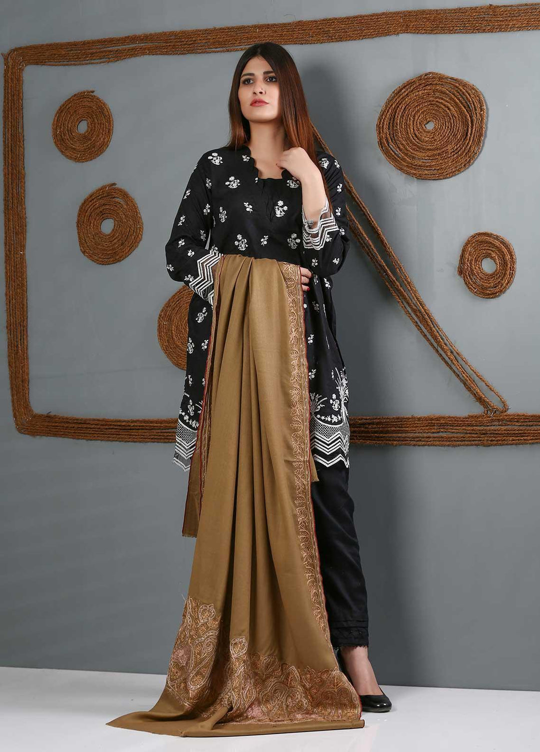 Sanaulla Exclusive Range Embroidered Woolen  Shawl SU21WS 334209 - Woolen Shawls