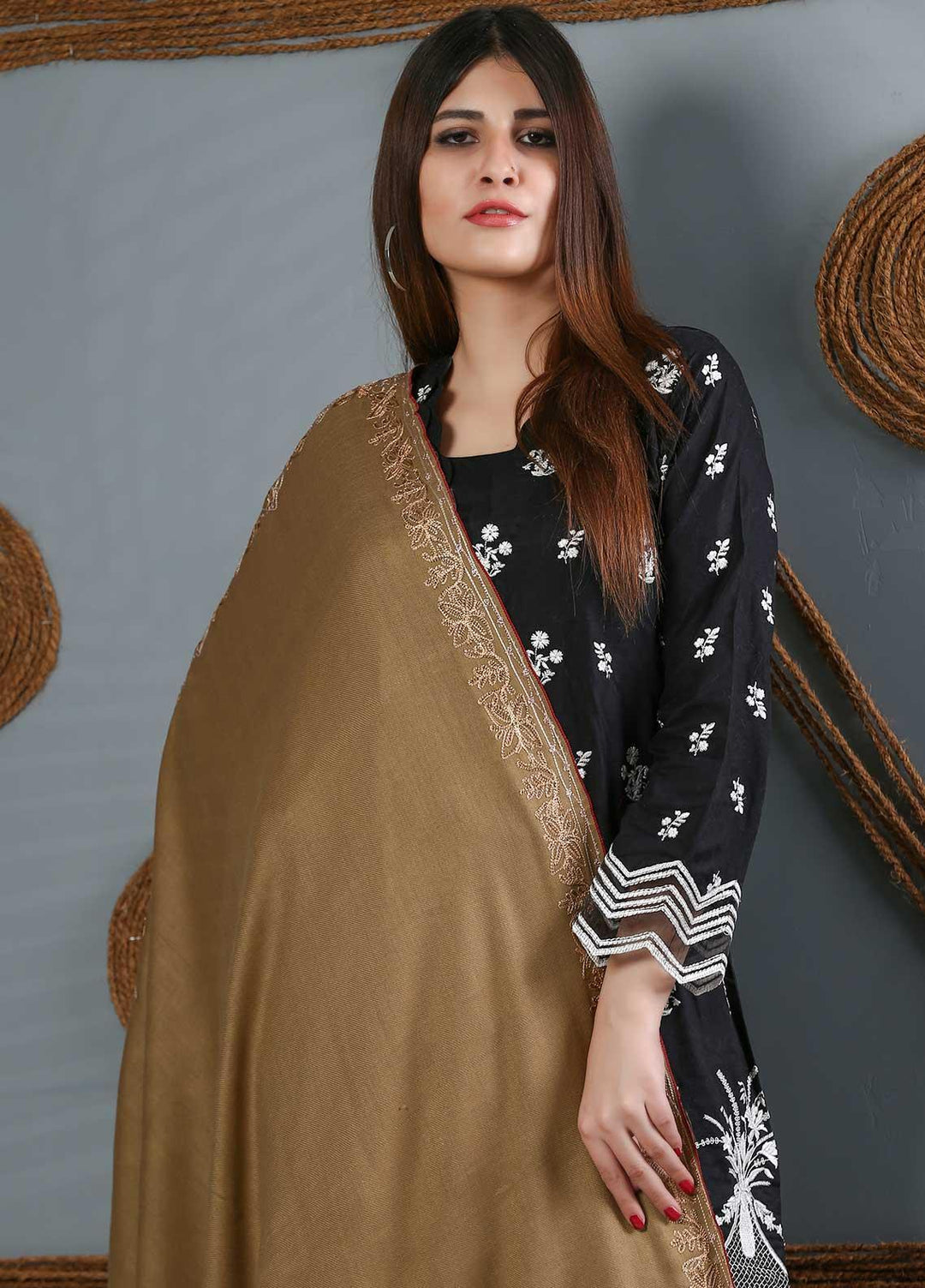 Sanaulla Exclusive Range Embroidered Woolen  Shawl SU21WS 334209 - Woolen Shawls