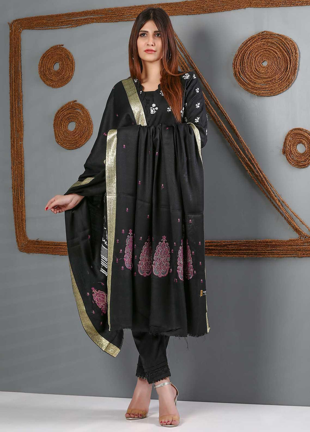 Sanaulla Exclusive Range Embroidered Woolen  Shawl SU21WS 334210 - Woolen Shawls