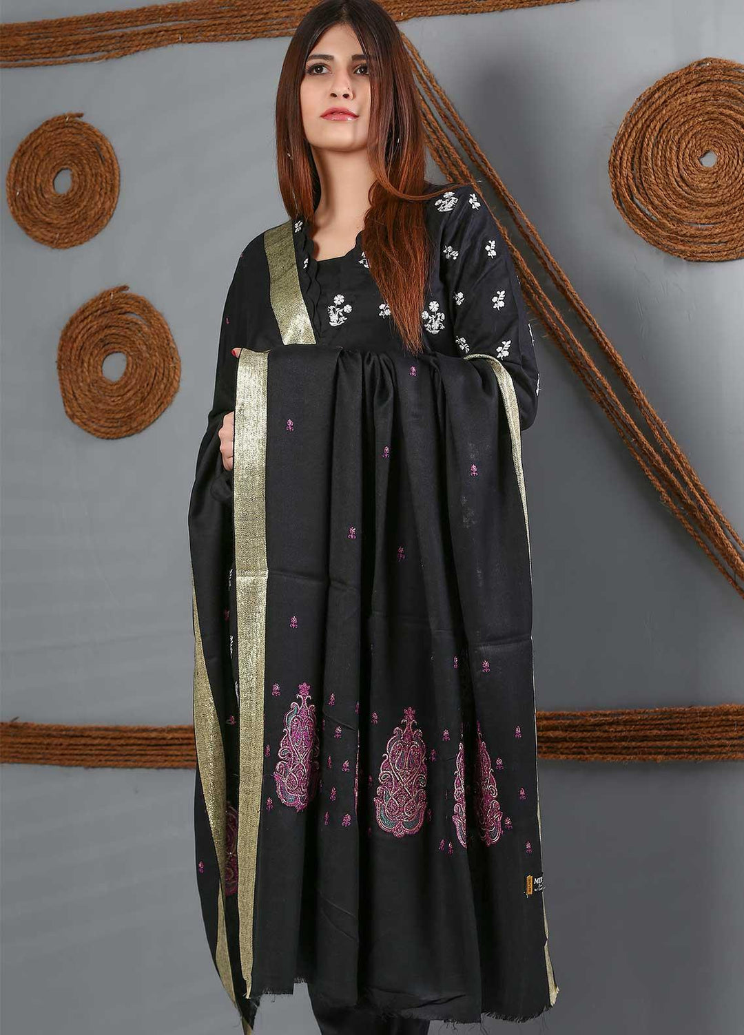Sanaulla Exclusive Range Embroidered Woolen  Shawl SU21WS 334210 - Woolen Shawls