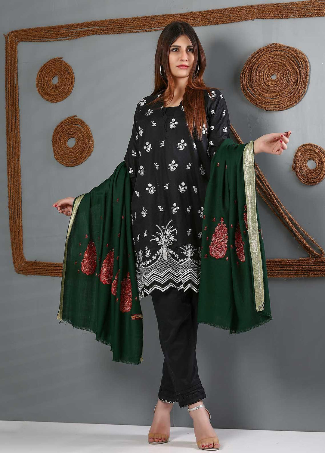 Sanaulla Exclusive Range Embroidered Woolen  Shawl SU21WS 334212 - Woolen Shawls