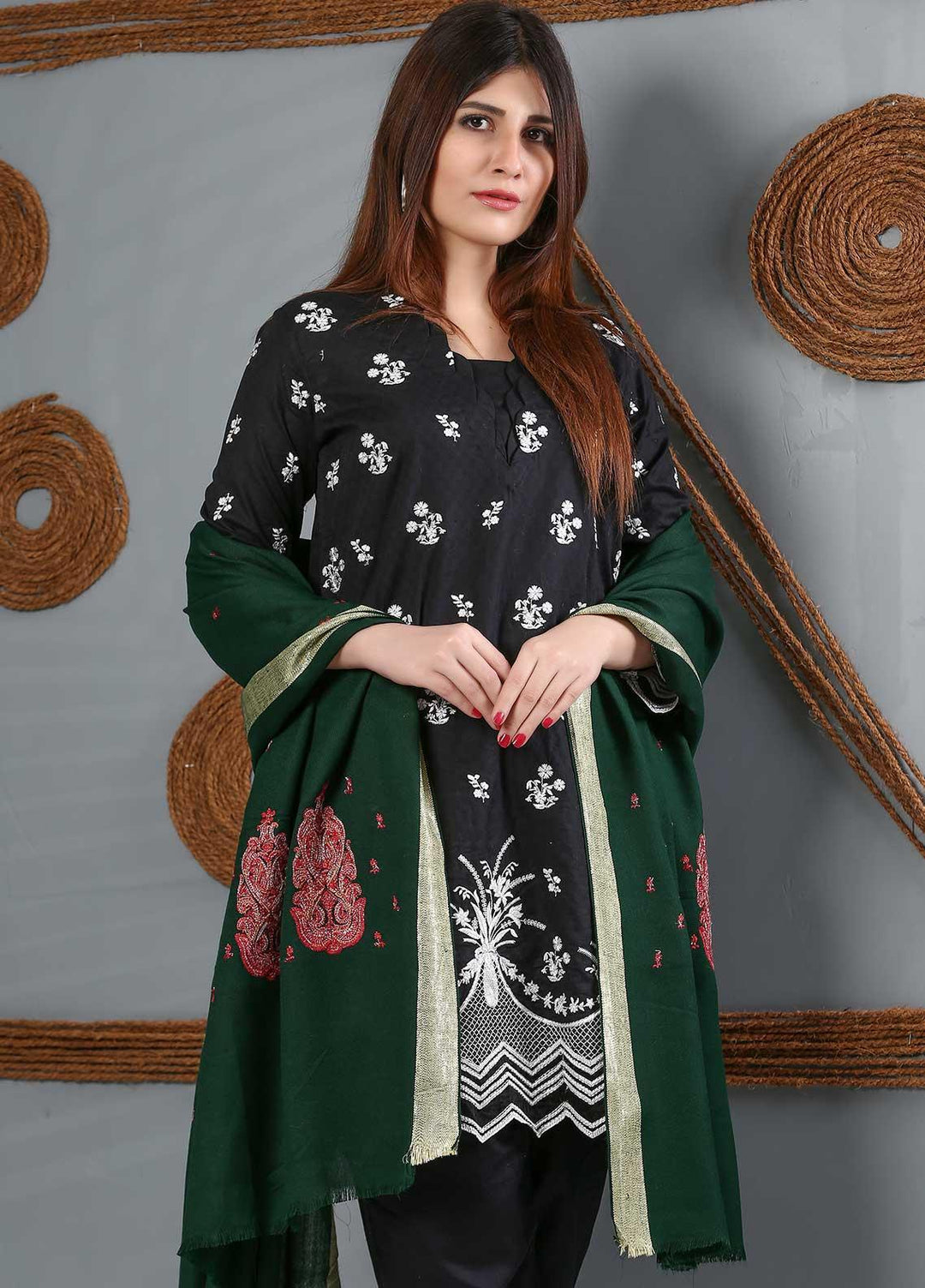 Sanaulla Exclusive Range Embroidered Woolen  Shawl SU21WS 334212 - Woolen Shawls