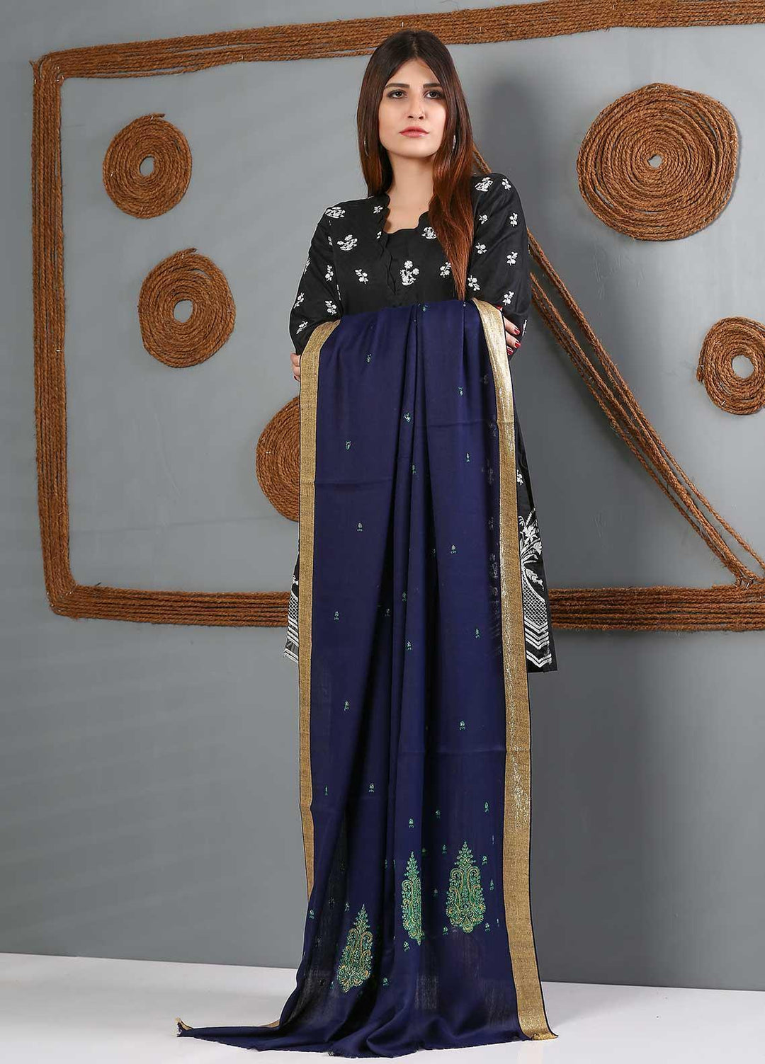 Sanaulla Exclusive Range Embroidered Woolen  Shawl SU21WS 334214 - Woolen Shawls