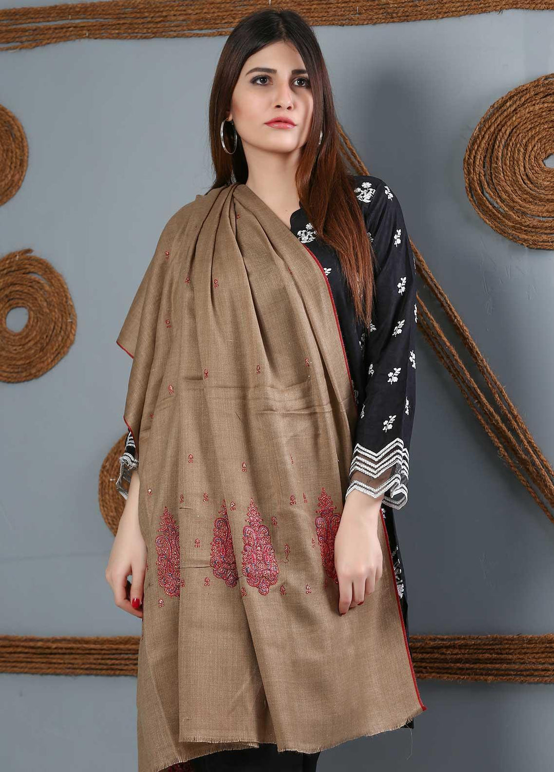 Sanaulla Exclusive Range Embroidered Woolen  Shawl SU21WS 334215 - Woolen Shawls