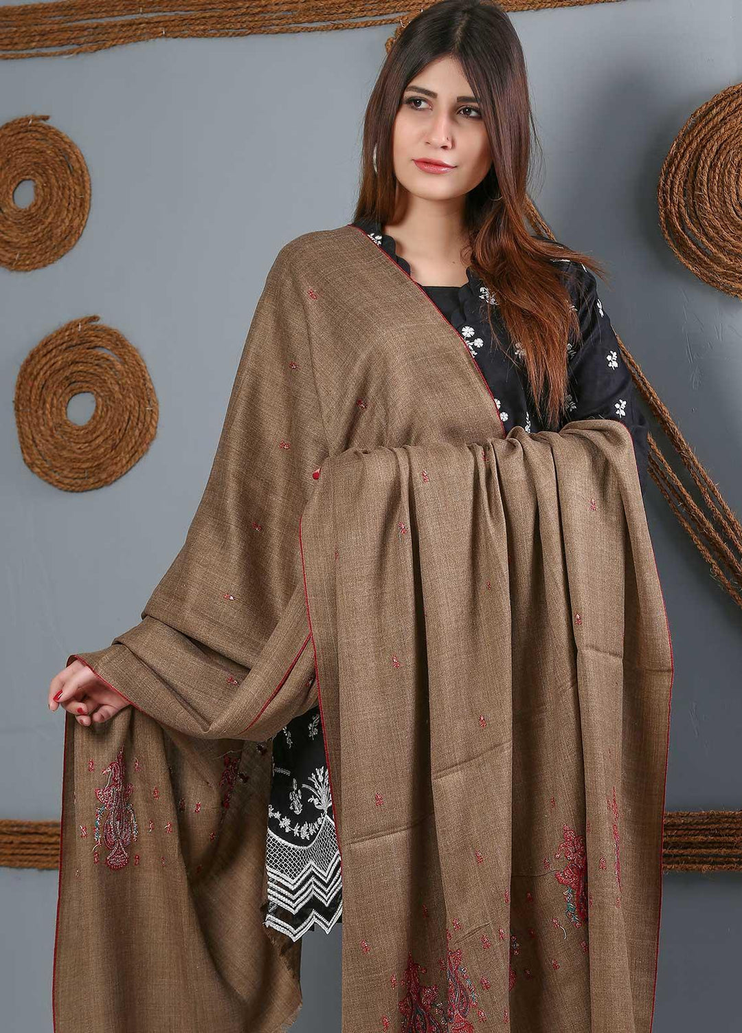 Sanaulla Exclusive Range Embroidered Woolen  Shawl SU21WS 334216 - Woolen Shawls