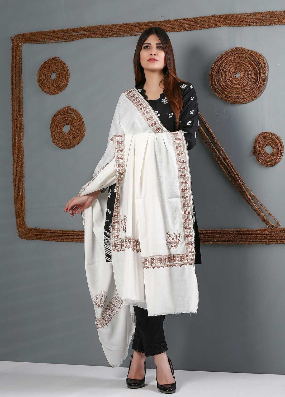 Sanaulla Exclusive Range Embroidered Woolen  Shawl SU21WS 334220 - Woolen Shawls