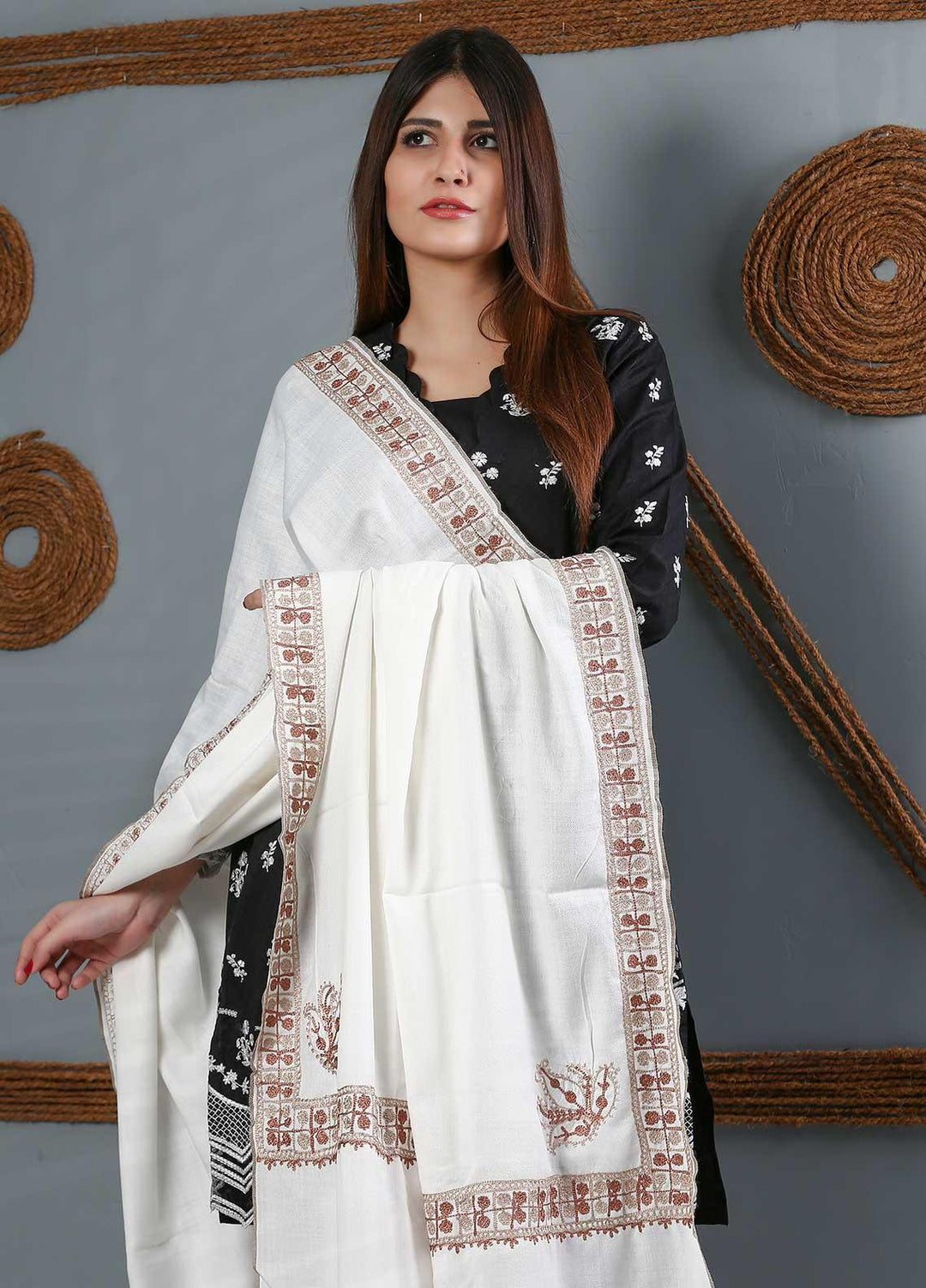 Sanaulla Exclusive Range Embroidered Woolen  Shawl SU21WS 334220 - Woolen Shawls