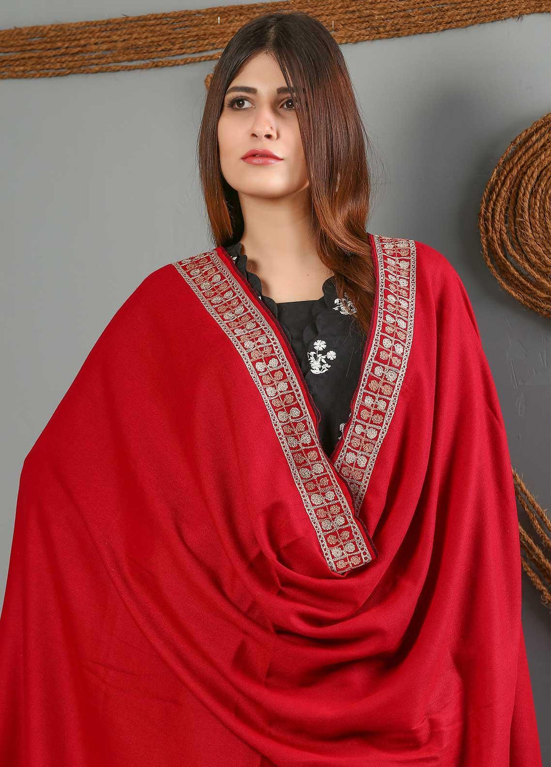 Sanaulla Exclusive Range Embroidered Woolen  Shawl SU21WS 334221 - Woolen Shawls