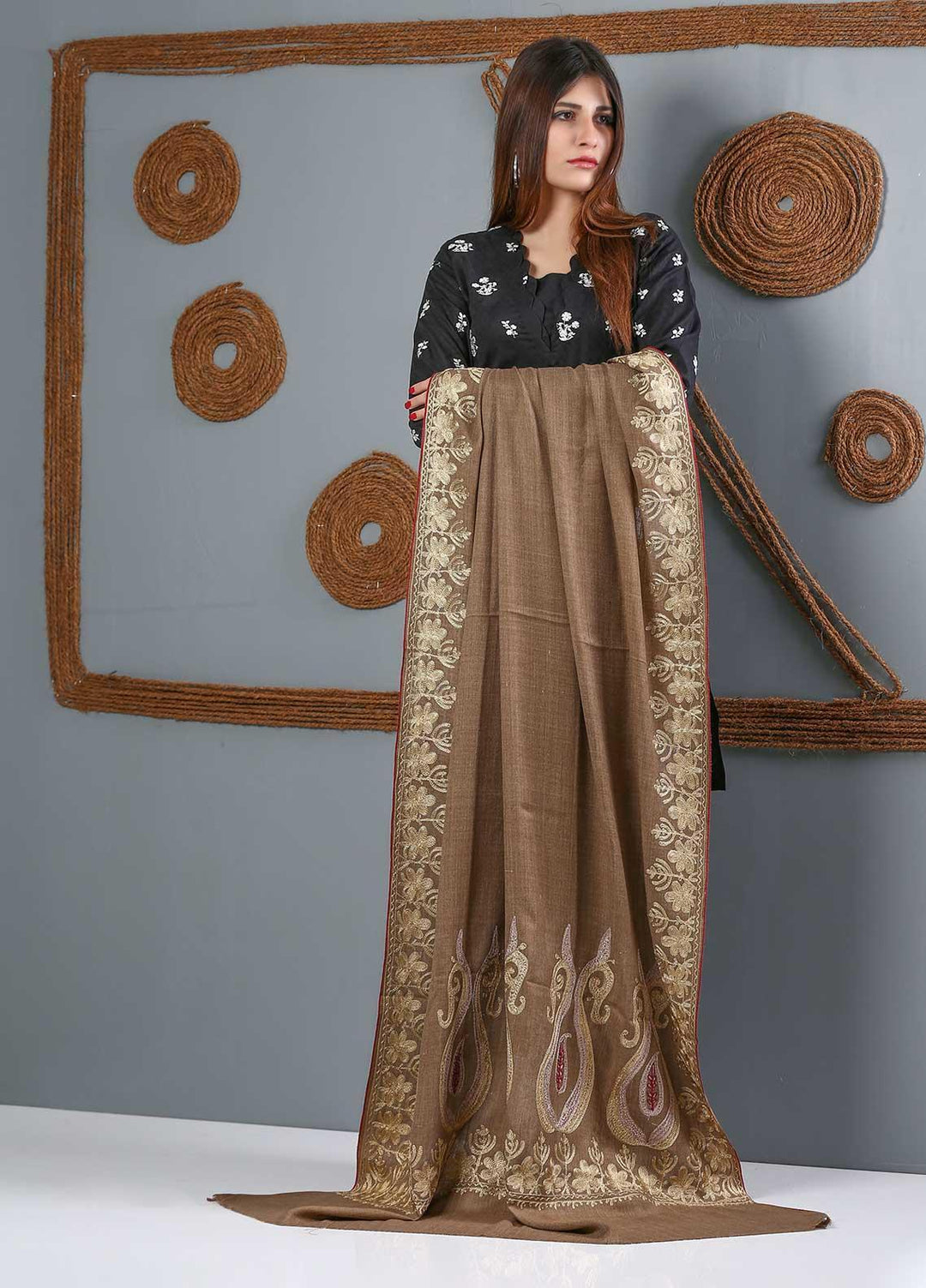 Sanaulla Exclusive Range Embroidered Woolen  Shawl SU21WS 334227 - Woolen Shawls