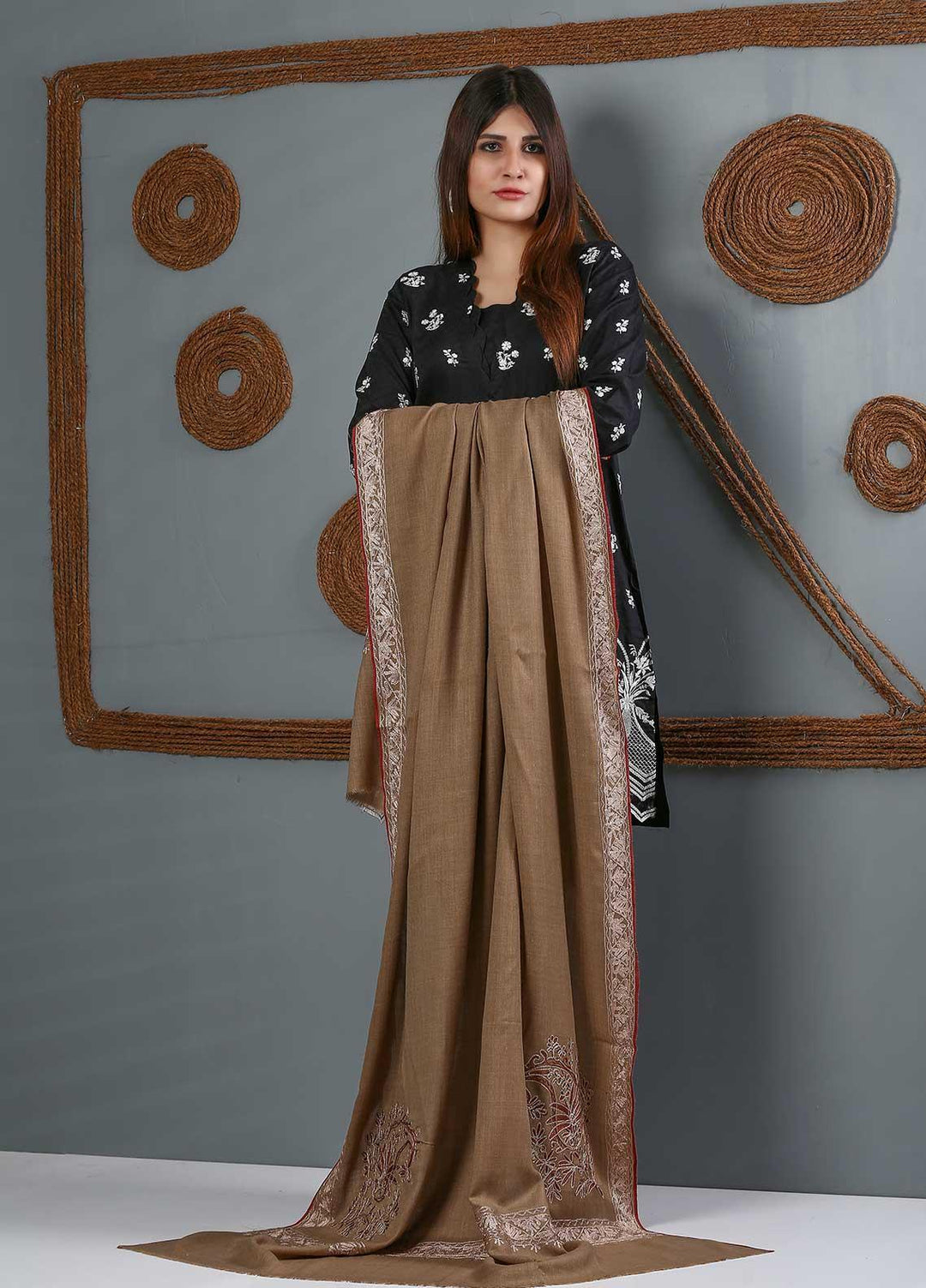 Sanaulla Exclusive Range Embroidered Woolen  Shawl SU21WS 334230 - Woolen Shawls