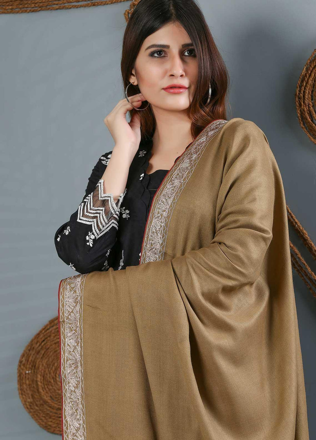 Sanaulla Exclusive Range Embroidered Woolen  Shawl SU21WS 334231 - Woolen Shawls