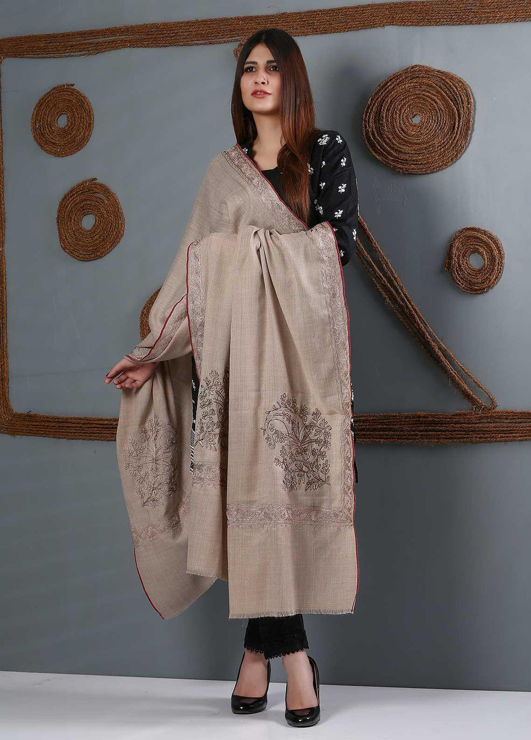 Sanaulla Exclusive Range Embroidered Woolen  Shawl SU21WS 334232 - Woolen Shawls