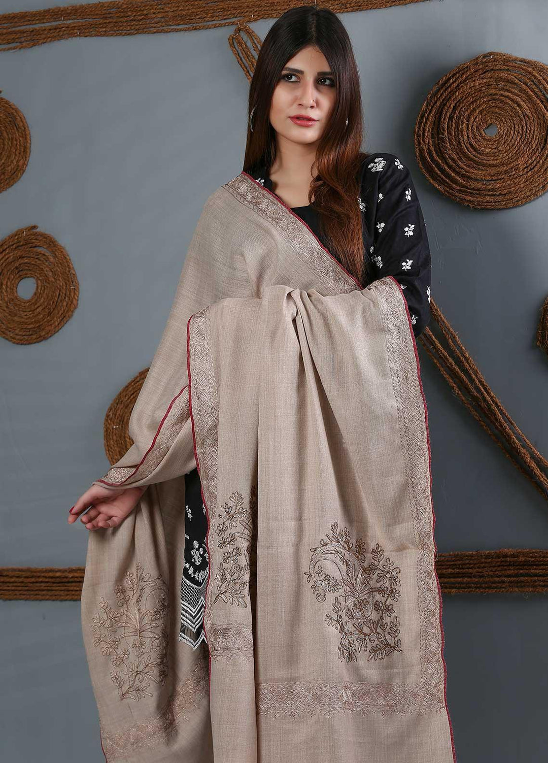 Sanaulla Exclusive Range Embroidered Woolen  Shawl SU21WS 334232 - Woolen Shawls