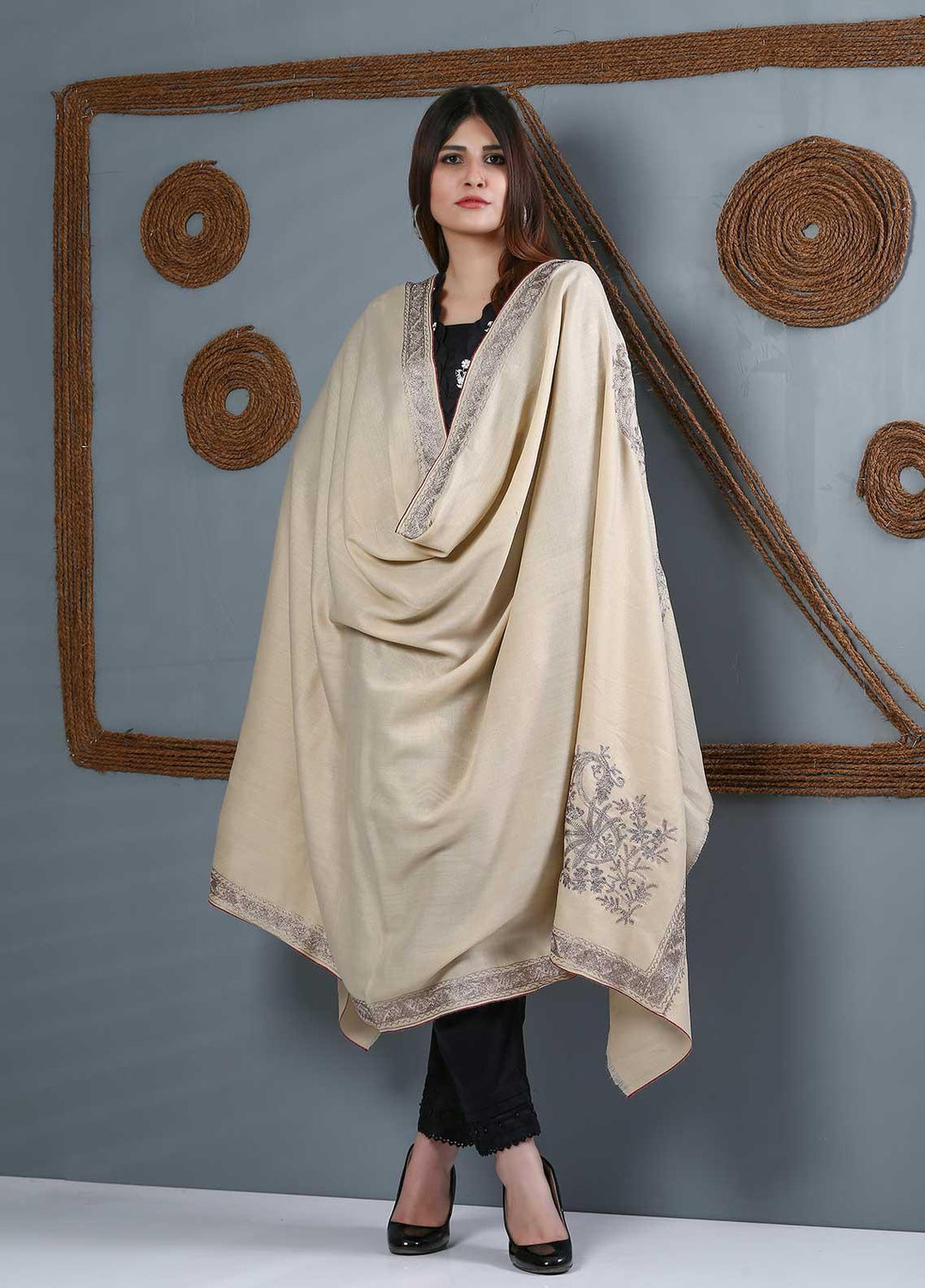 Sanaulla Exclusive Range Embroidered Woolen  Shawl SU21WS 334234 - Woolen Shawls