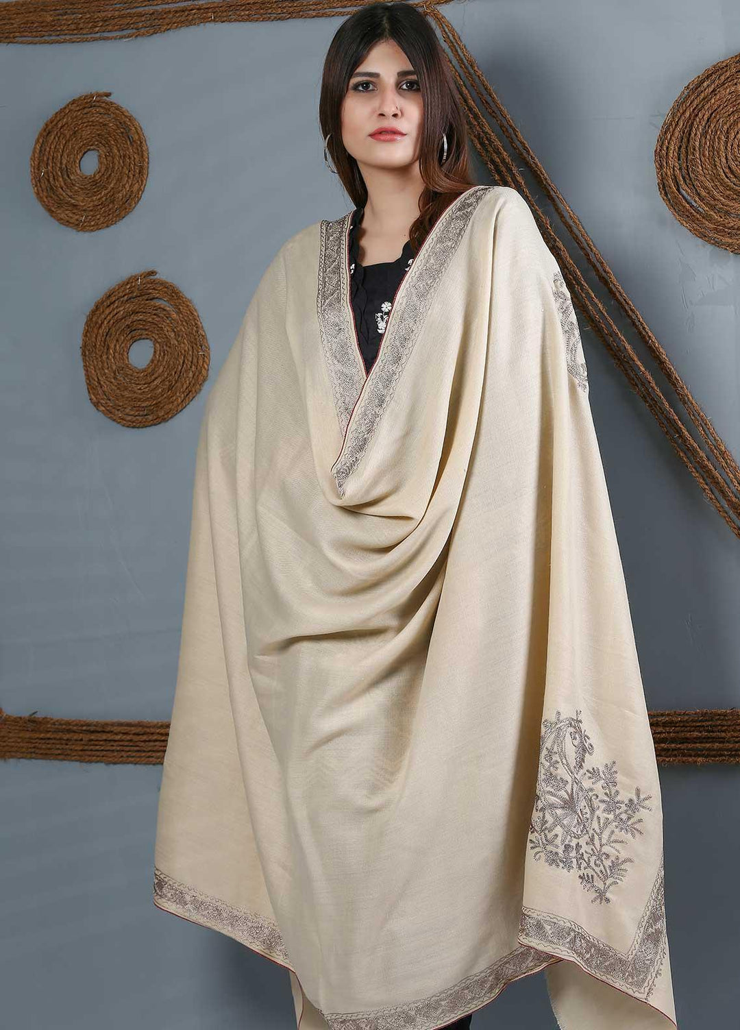 Sanaulla Exclusive Range Embroidered Woolen  Shawl SU21WS 334234 - Woolen Shawls