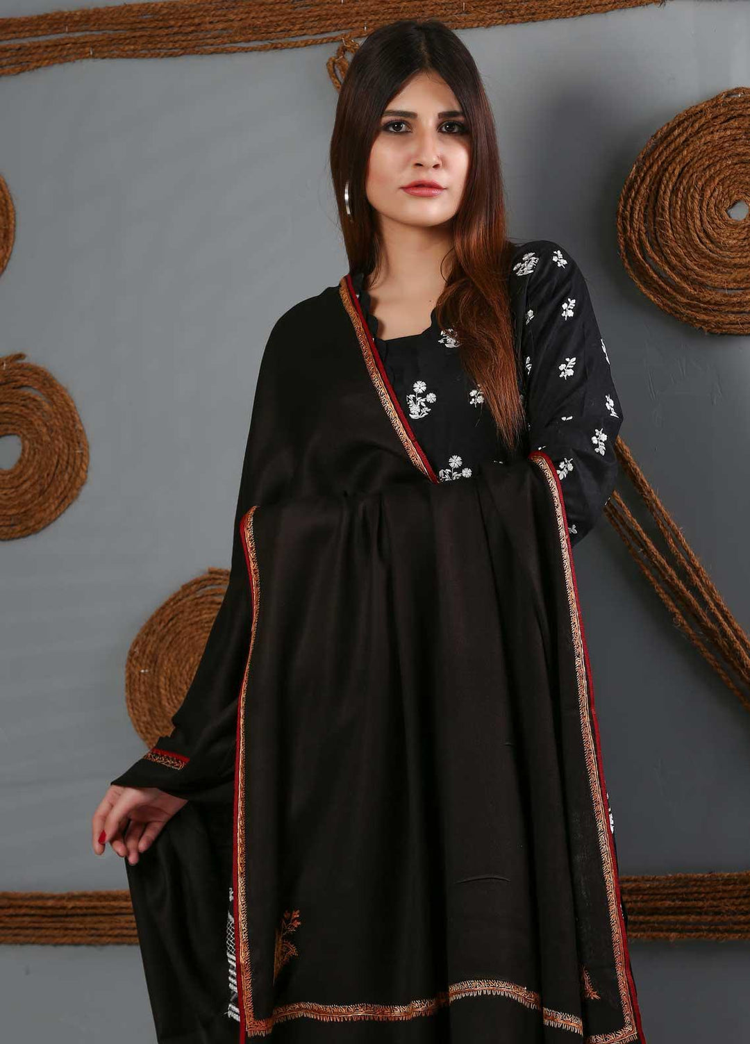 Sanaulla Exclusive Range Embroidered Woolen  Shawl SU21WS 334235 - Woolen Shawls