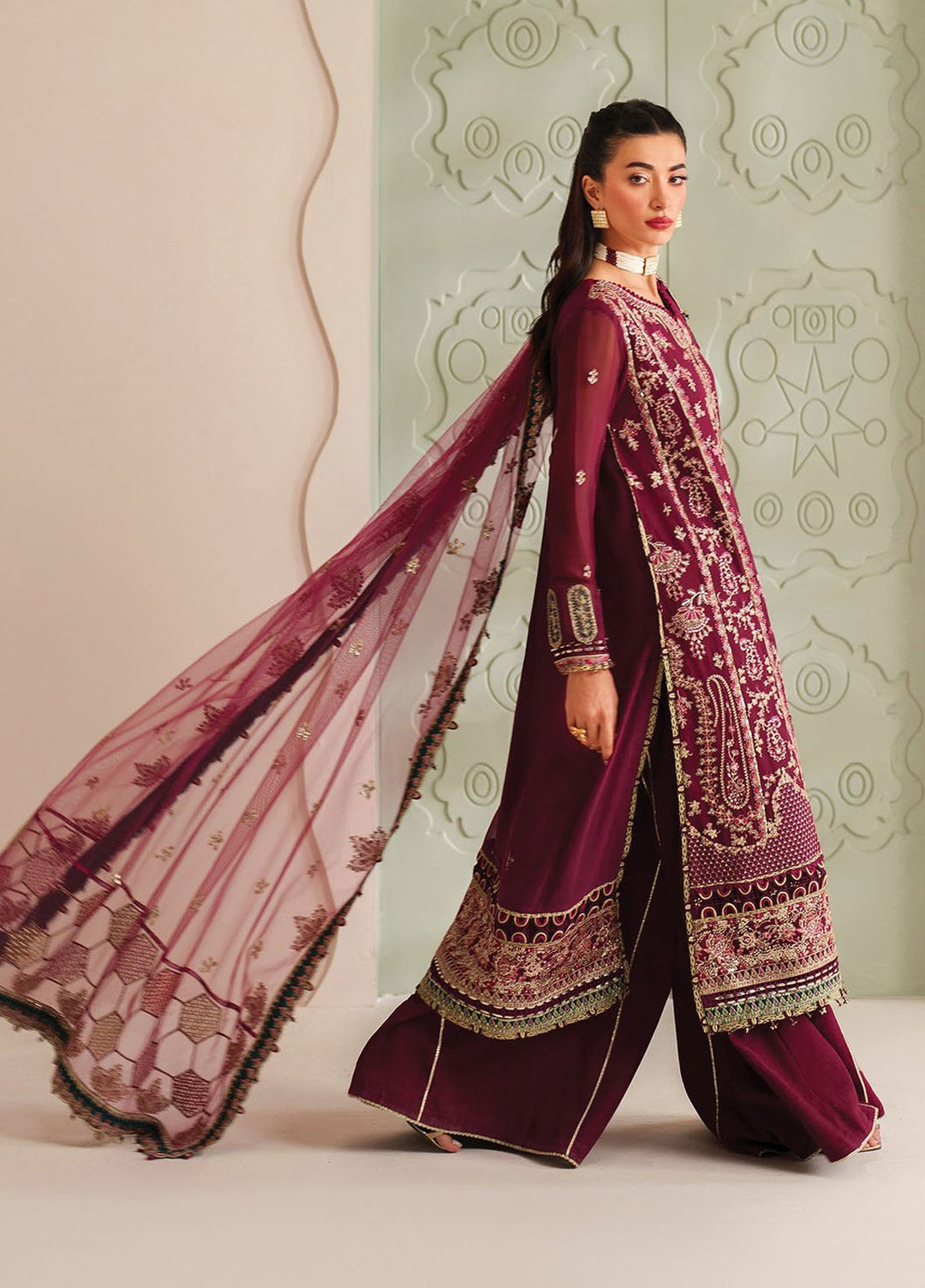 Xenia Embroidered Chiffon Suits Unstitched 3 Piece XE25NU D-08 Zeyara - Formals Collection