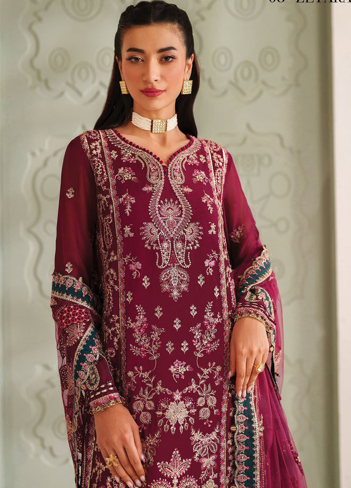 Xenia Embroidered Chiffon Suits Unstitched 3 Piece XE25LU D-08 Zeyara - Formals Collection