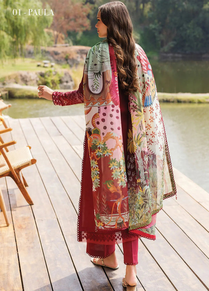 Xenia Embroidered Lawn Suit Unstitched 3 Piece XE25LL D-01 Paula - Summer Collection