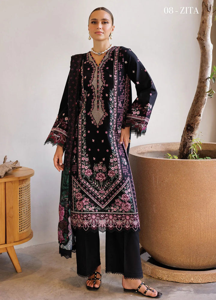 Xenia Embroidered Lawn Suit Unstitched 3 Piece XE25LL D-08 Zita - Summer Collection