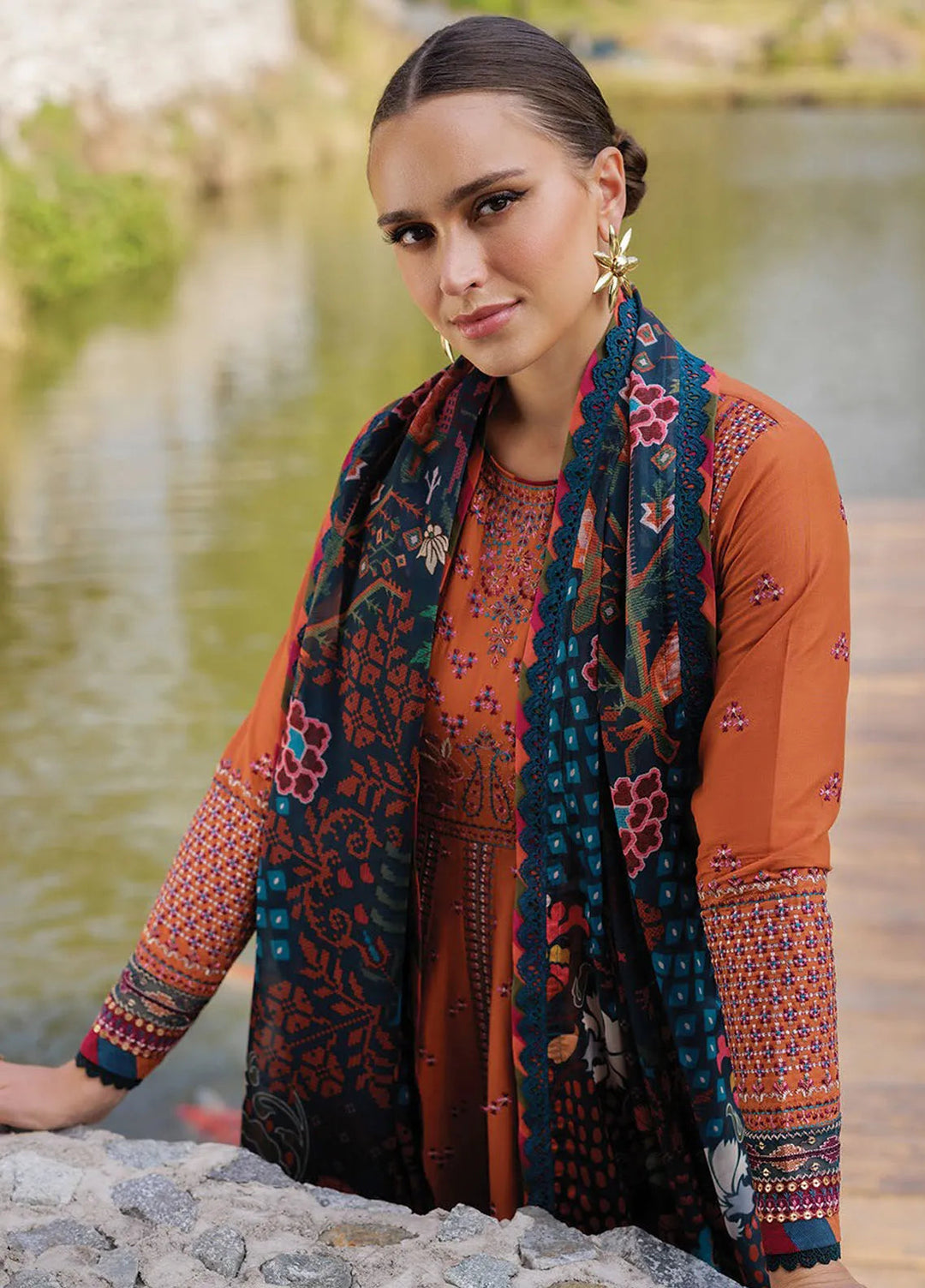 Xenia Embroidered Lawn Suit Unstitched 3 Piece XE25LL D-10 Hannah - Summer Collection