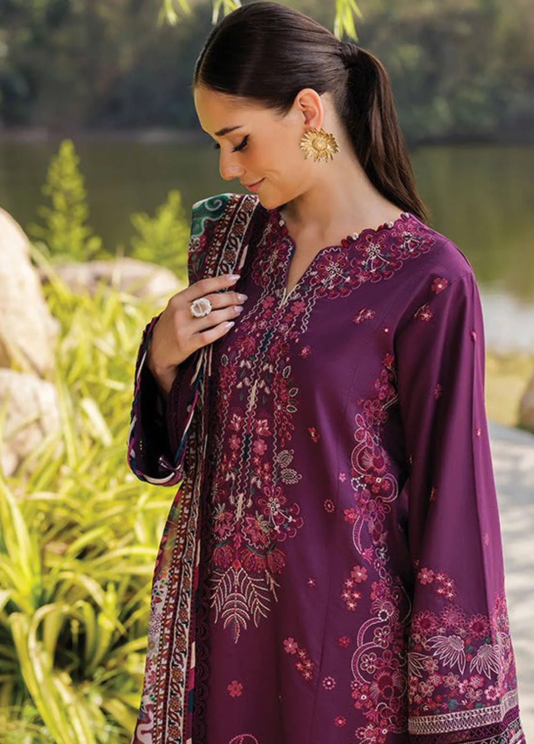 Xenia Embroidered Lawn Suit Unstitched 3 Piece XE25LL D-11 Violet - Summer Collection