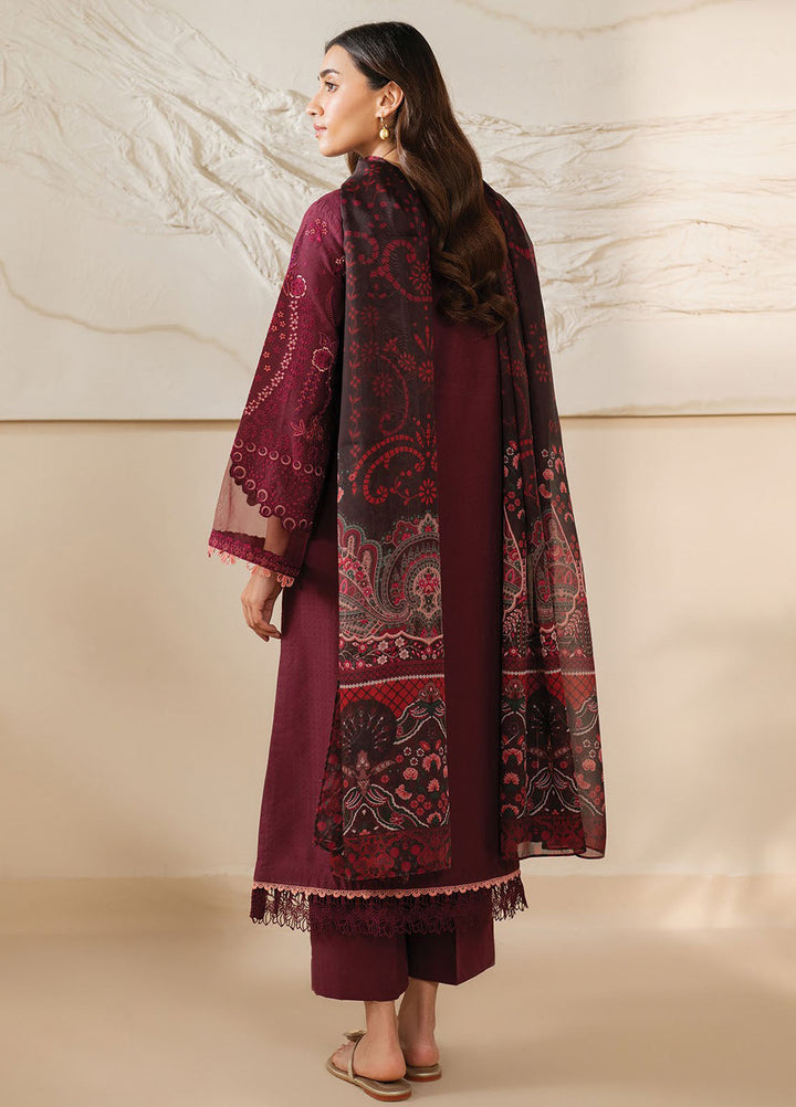 Xenia Embroidered Lawn Suits Unstitched 3 Piece XE25UL D-07 Crimson - Summer Collection
