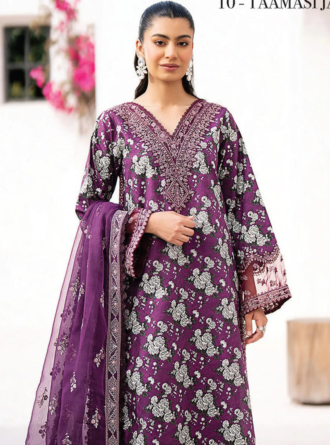 Xenia Formals Embroidered Lawn Suit Unstitched 3 Piece ZE24S 10- Taamasi Jamun - Summer Collection