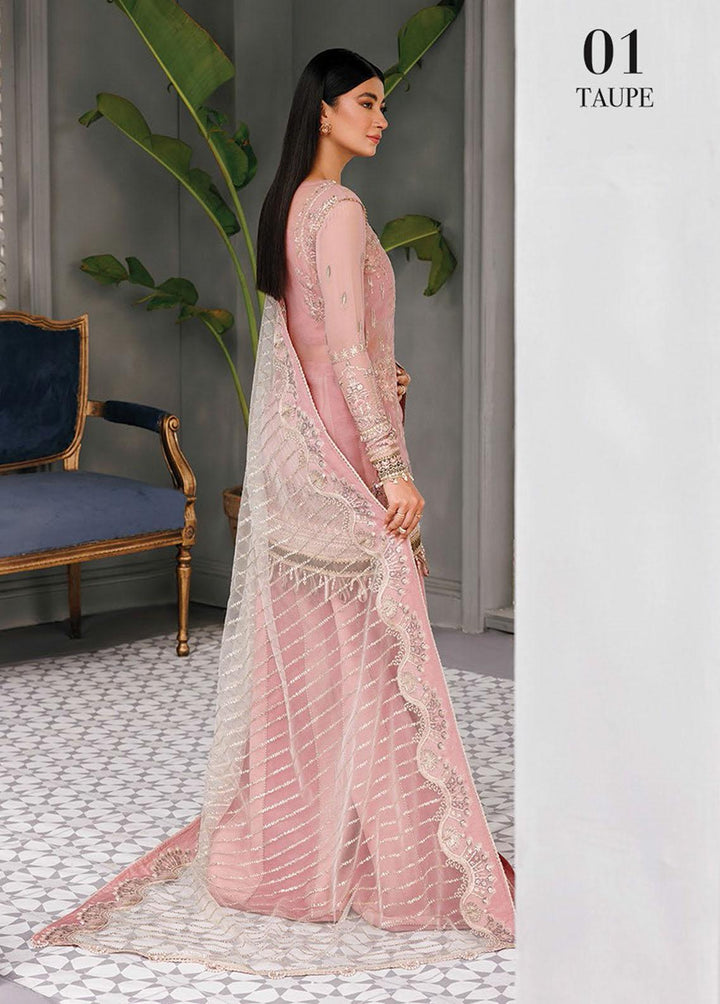 Hera By Xenia Formals Embroidered Chiffon Suits Unstitched 3 Piece XE22H 01 Taupe - Luxury Collection