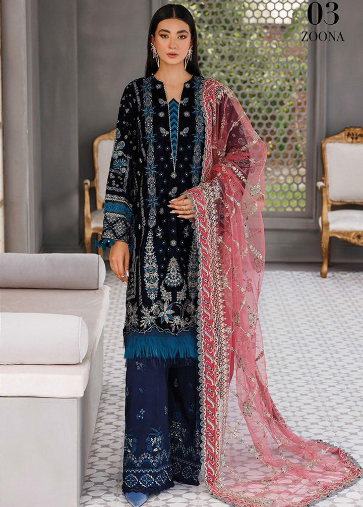 Hera By Xenia Formals Embroidered Velvet Suits Unstitched 3 Piece XE22H 03 Zoona - Luxury Collection