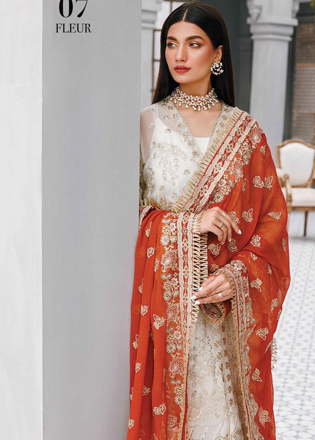 Hera By Xenia Formals Embroidered Chiffon Suits Unstitched 3 Piece XE22H 07 Fleur - Luxury Collection