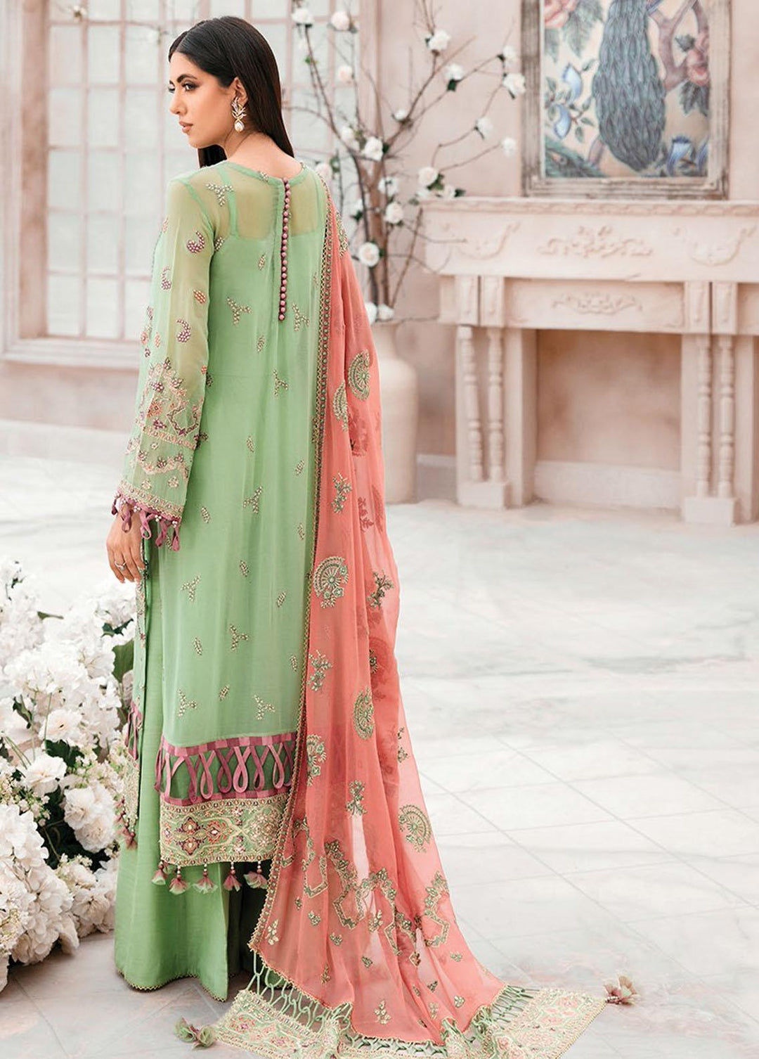 Mehfilen By Xenia Formals Embroidered Chiffon Suits Unstitched 3 Piece XE22M 03 Cyra - Luxury Collection