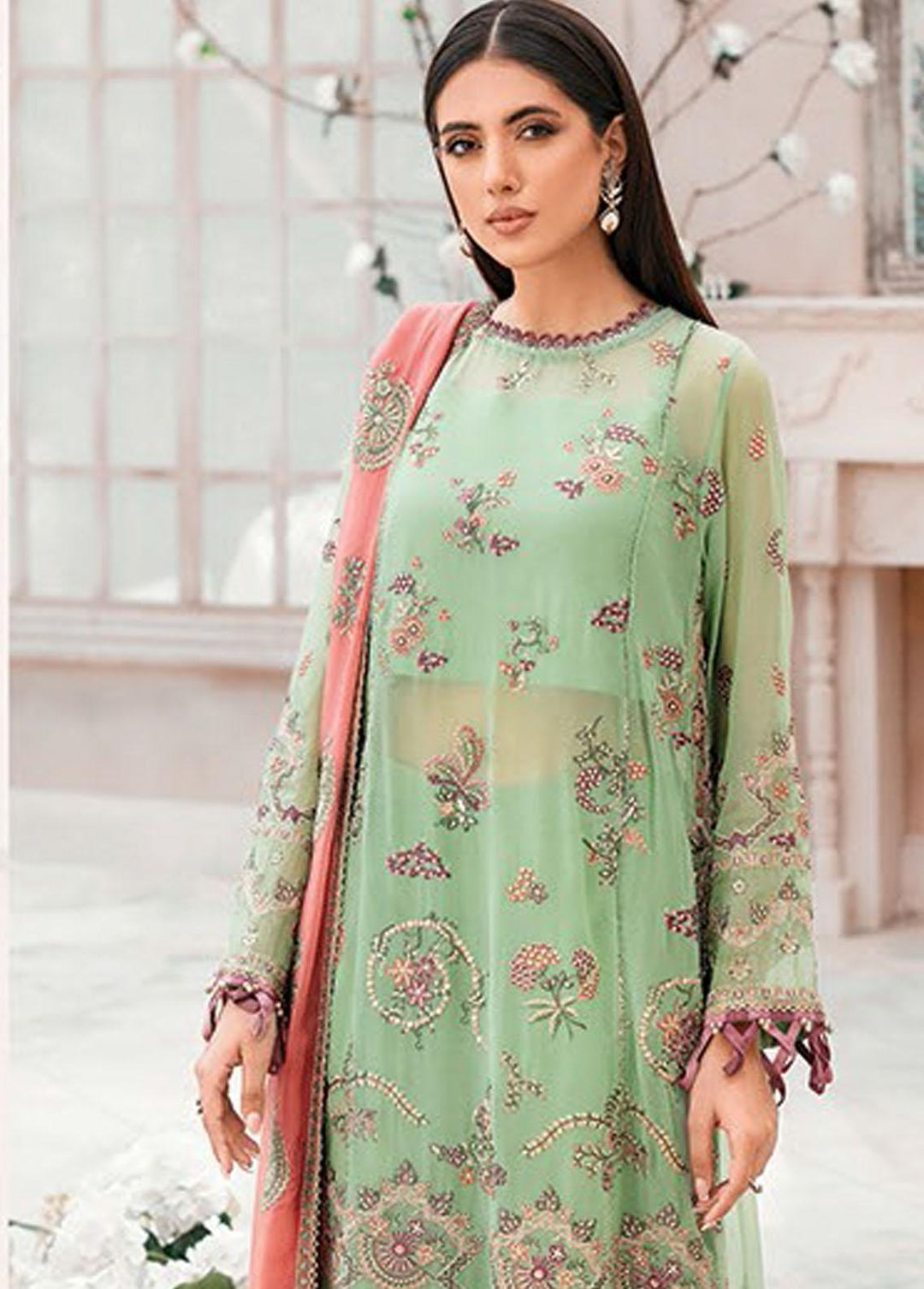 Mehfilen By Xenia Formals Embroidered Chiffon Suits Unstitched 3 Piece XE22M 03 Cyra - Luxury Collection