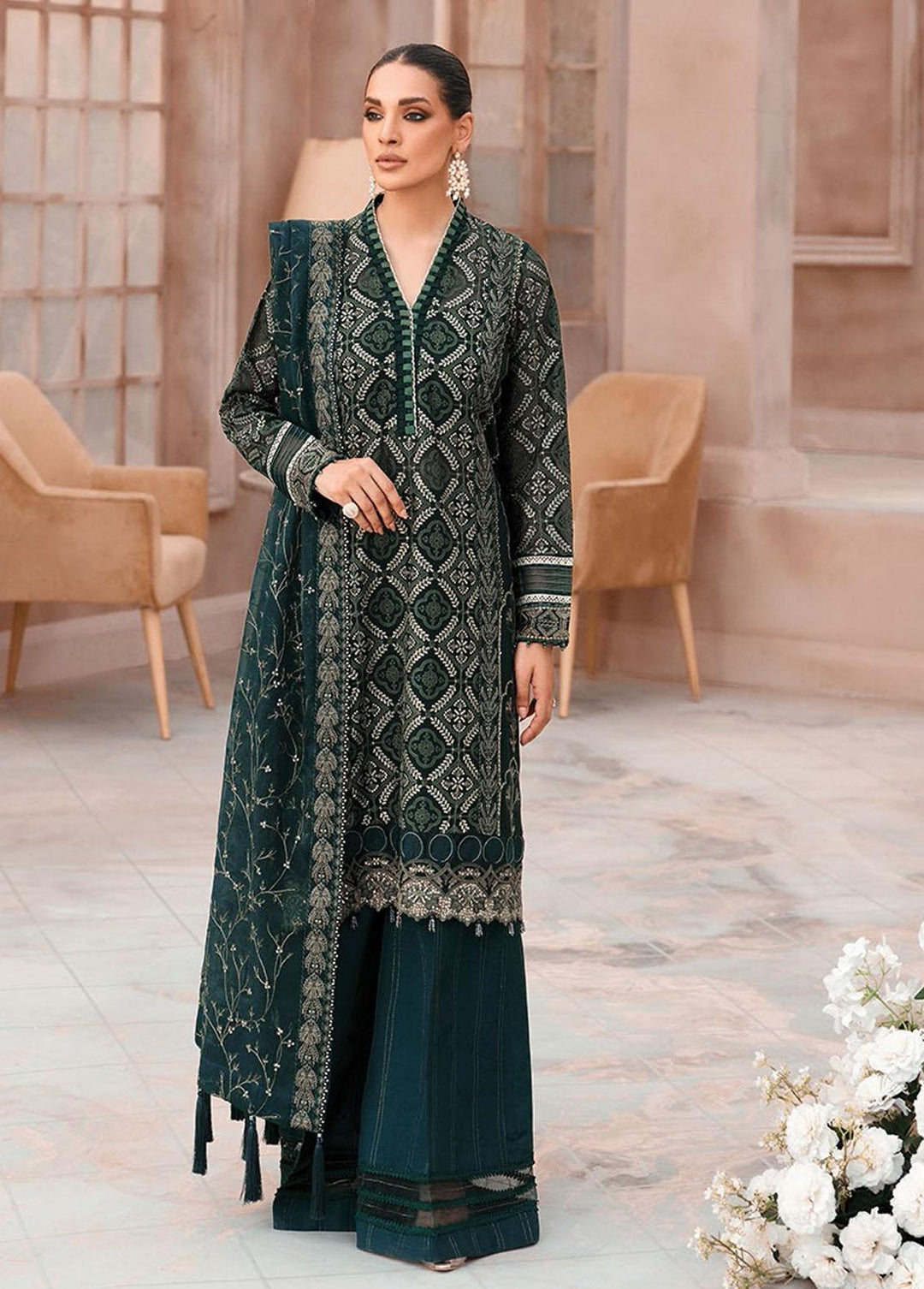 Mehfilen By Xenia Formals Embroidered Chiffon Suits Unstitched 3 Piece XE22M 10 Warina - Luxury Collection